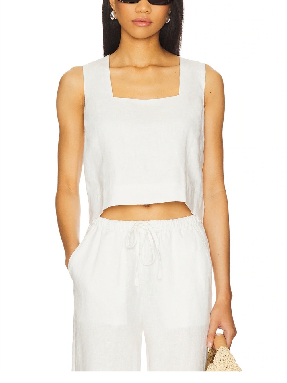 Women’s White Linen Crop Tank